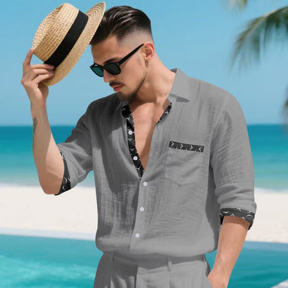 Herren Leinenhemd Modern Elegant Slim Fit Sommer