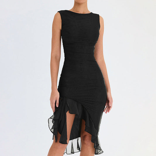Elegantes Damenkleid Figurbetont Asymmetrisch Rüschenkleid - BerlinGlamour