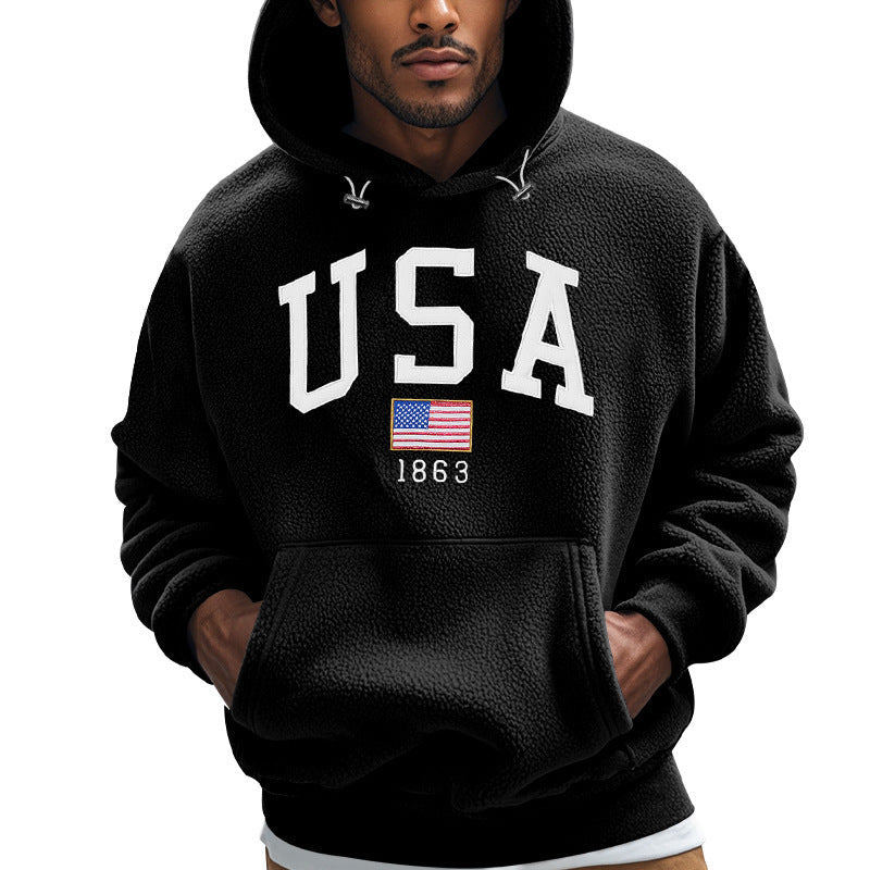 Herren Fleece Hoodie mit USA-Print, Weich und Warm
