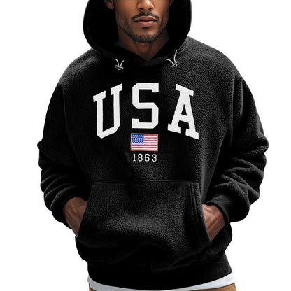 Herren Fleece Hoodie mit USA-Print, Weich und Warm