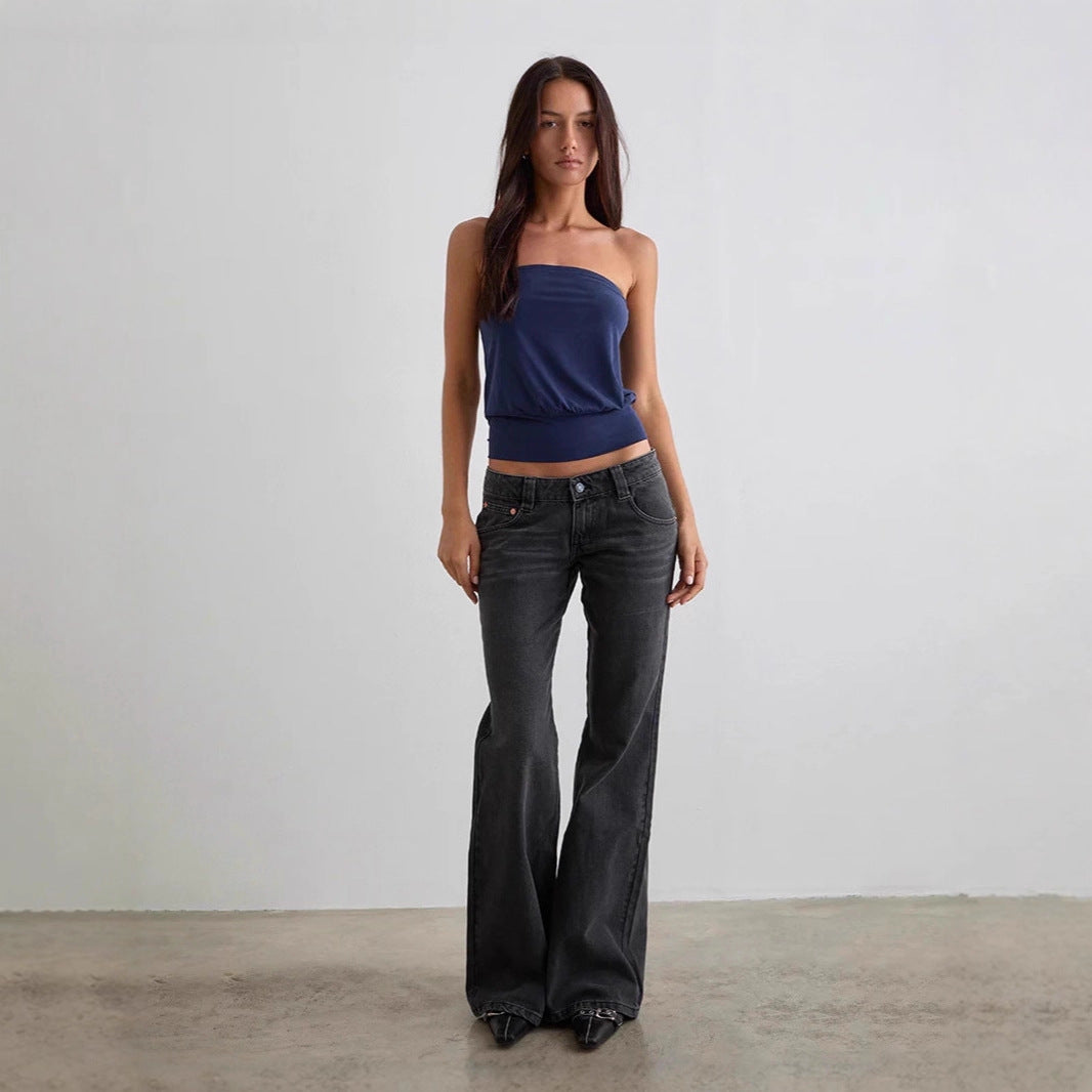 Damen Schlagjeans Hochwerder mit Weitem Bein