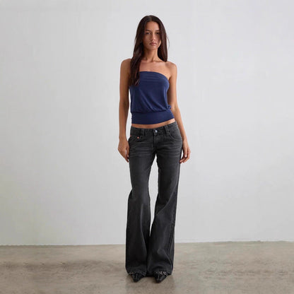 Damen Schlagjeans Hochwerder mit Weitem Bein