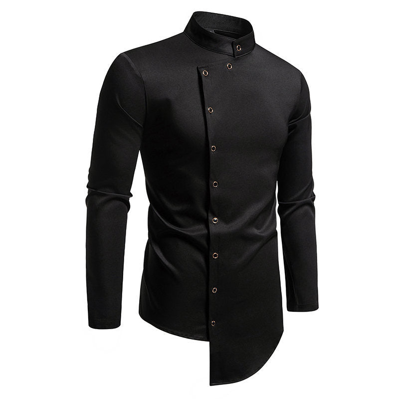 Herren Langarmhemd Modern Stehkragen Knopfleiste Elegant