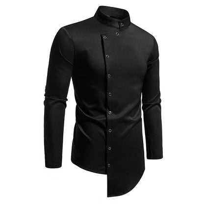 Herren Langarmhemd Modern Stehkragen Knopfleiste Elegant