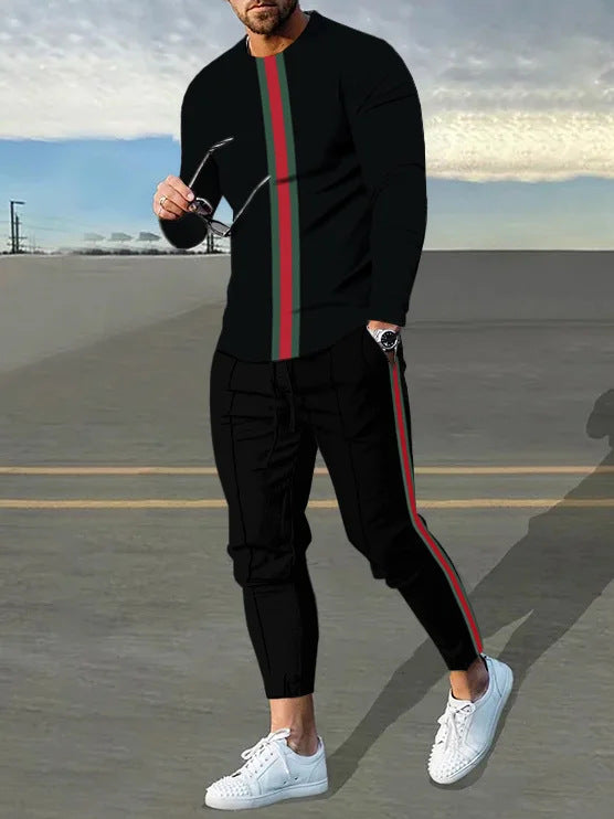 Herren Sportset Langarmshirt Jogginghose Streifenmuster Modern
