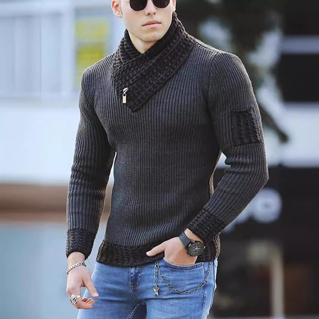 Herren Strickpullover Hochkragen Struktur Optik