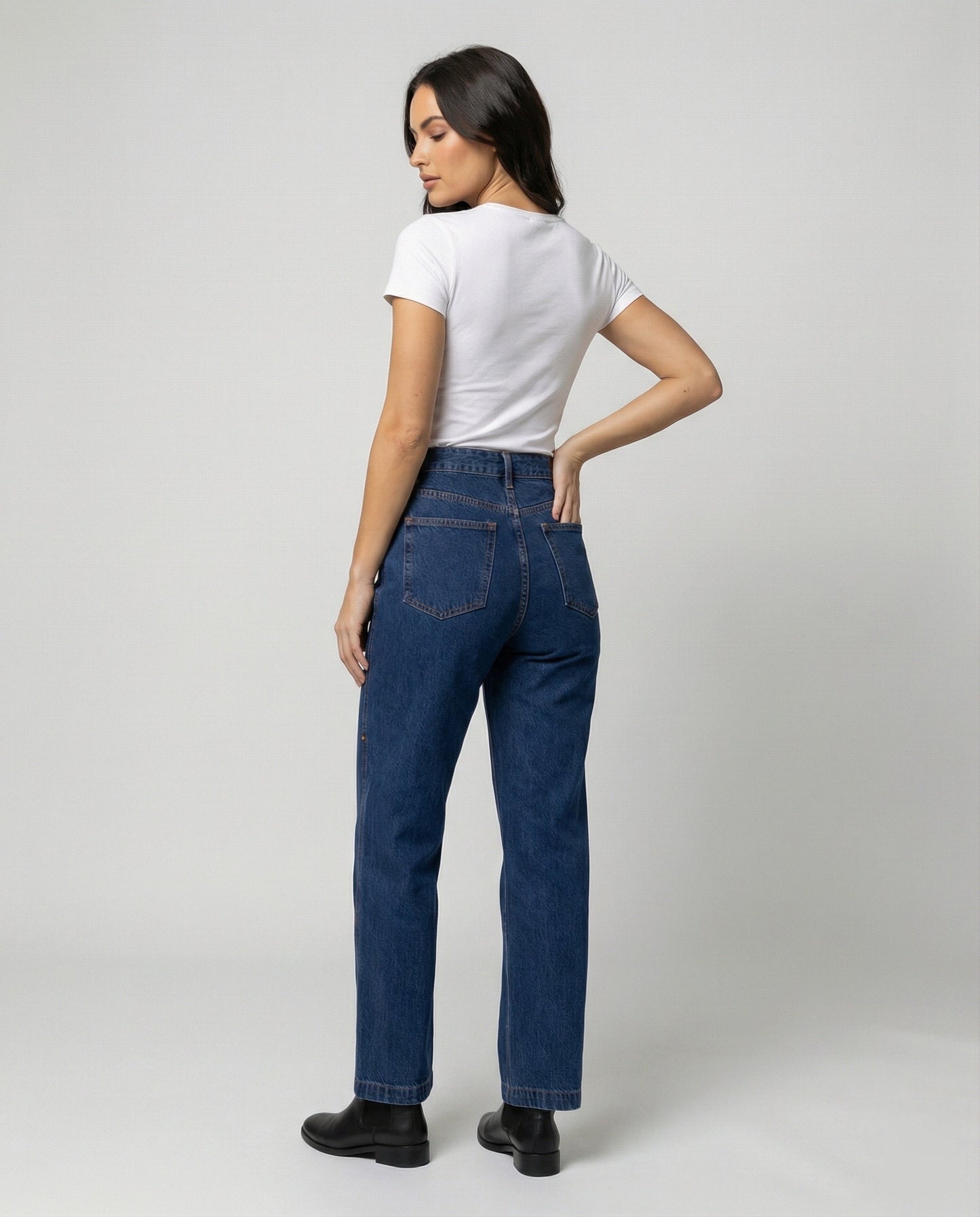Hohe Damenjeans Blau Gerade Vintage Style