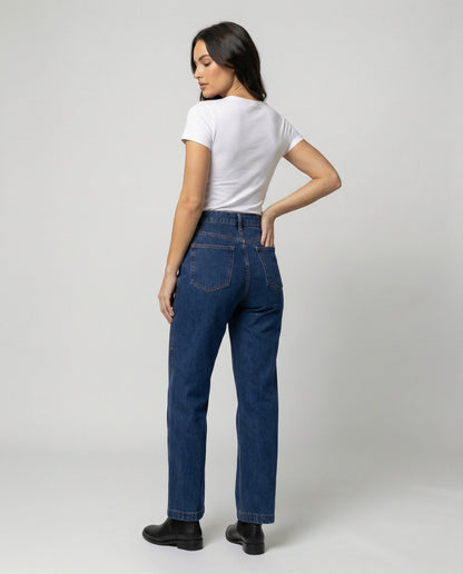 Hohe Damenjeans Blau Gerade Vintage Style