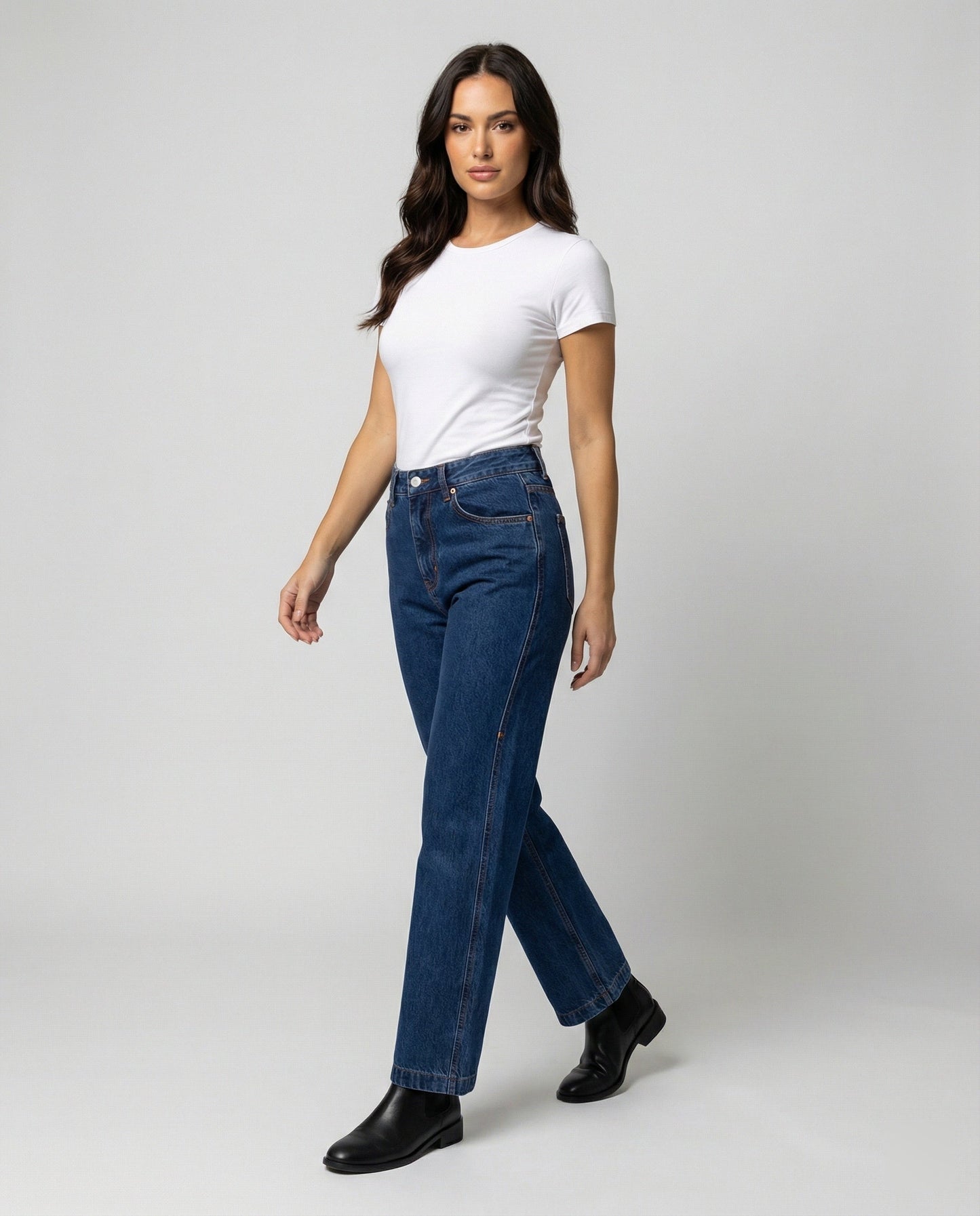 Hohe Damenjeans Blau Gerade Vintage Style