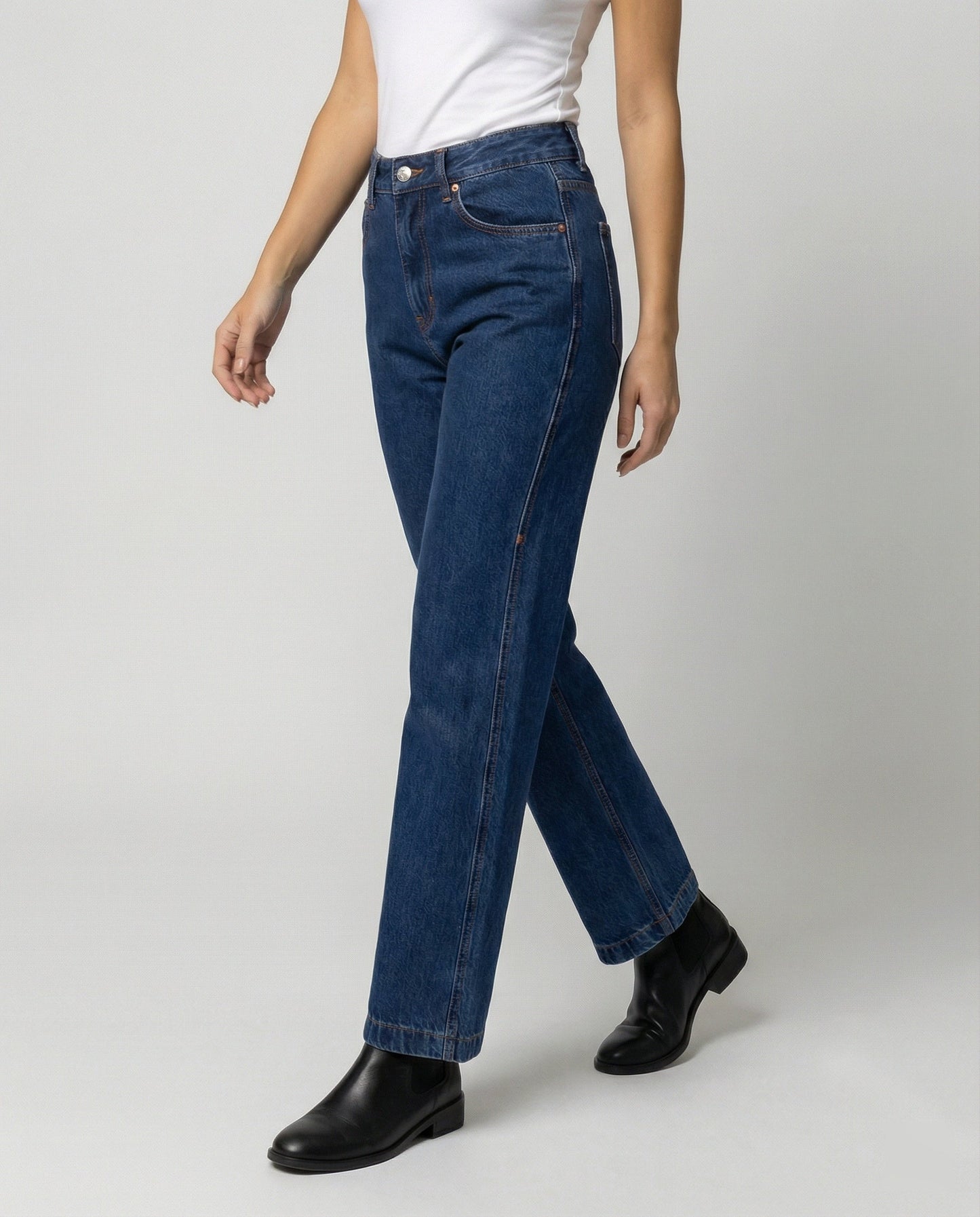 Hohe Damenjeans Blau Gerade Vintage Style - BerlinGlamour