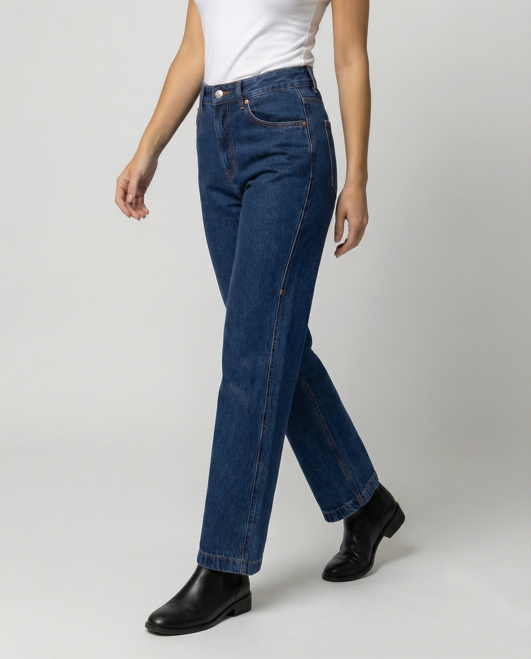 Hohe Damenjeans Blau Gerade Vintage Style - BerlinGlamour
