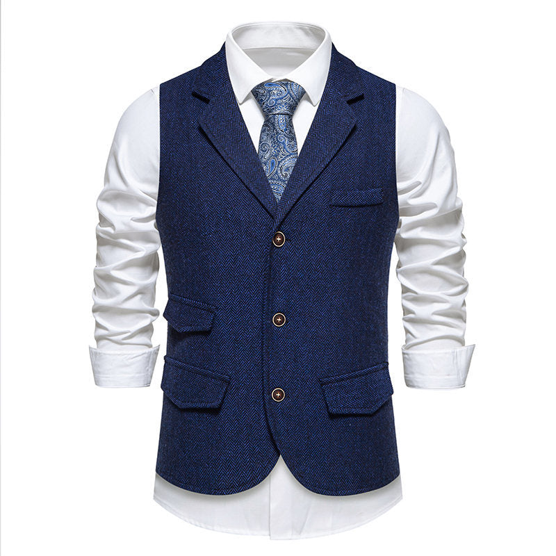 Herren Anzugweste Herringbone Klassisch Elegante Mit Taschen