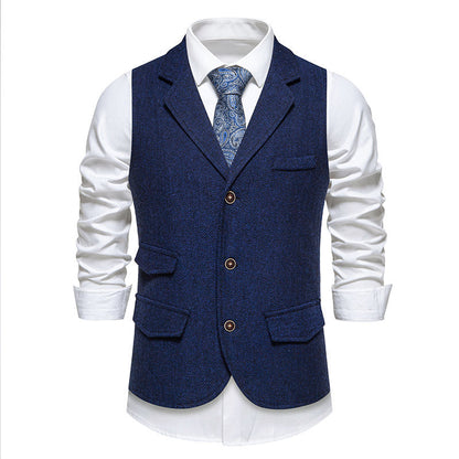 Herren Anzugweste Herringbone Klassisch Elegante Mit Taschen