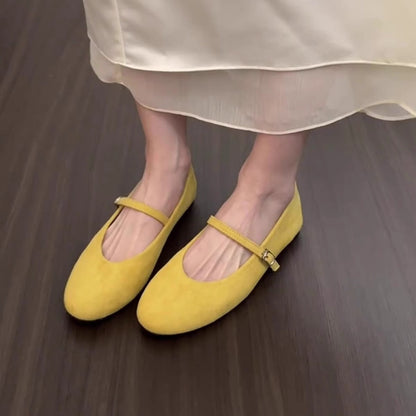 Damen Ballerinas Weich Wildleder Elegant Schnalle