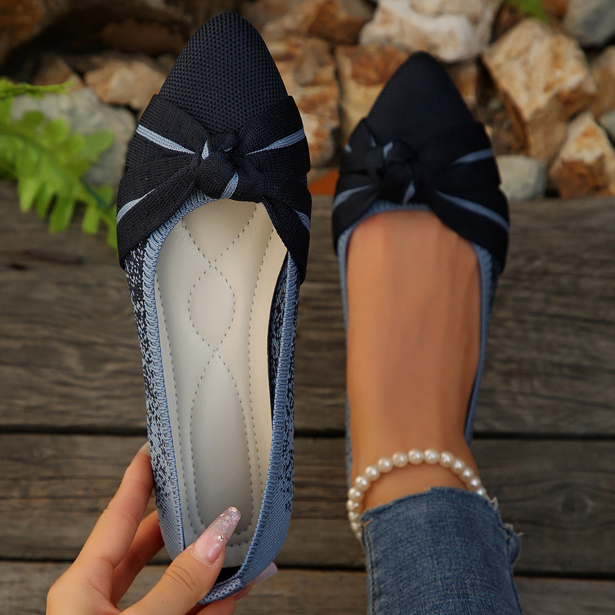 Damen Ballerinas Schleifen-Design atmungsaktiv Elegant