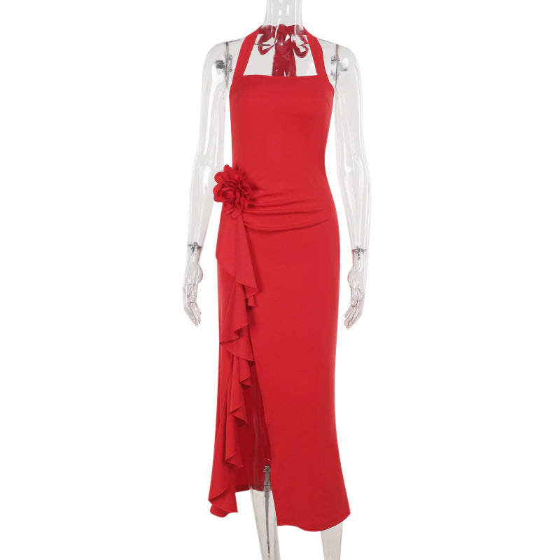 Abendkleid Damen Asymmetrisch Rüschen DesignSexy Halterneck
