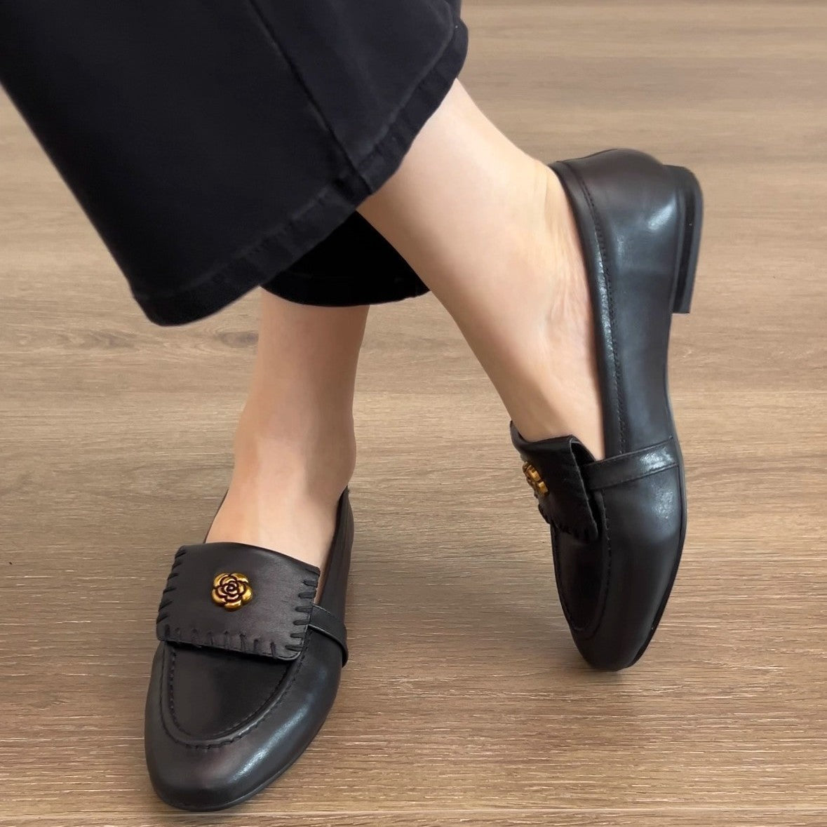 Damen Mokassins Blumen Verzierung Elegante Schuhe