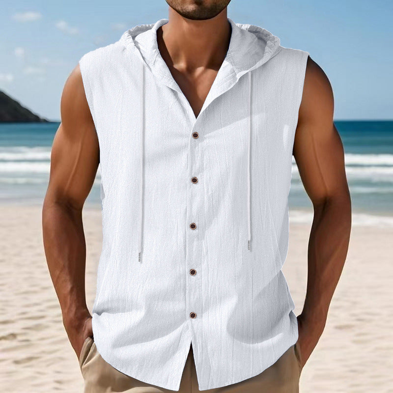 Herren Kapuzenshirt Ärmellos Modern Knopfverschluss