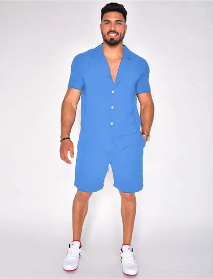 Herren Hemd Kurzarm Button Down Modern Set