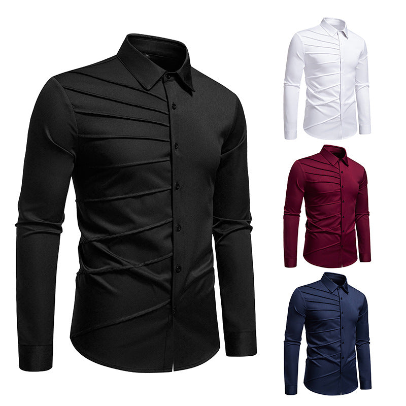 Herren Langarmhemd Modern Falten Design Slim Fit