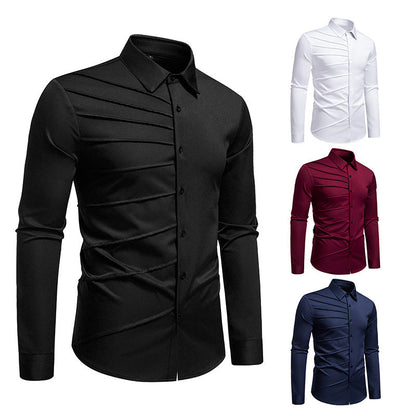 Herren Langarmhemd Modern Falten Design Slim Fit