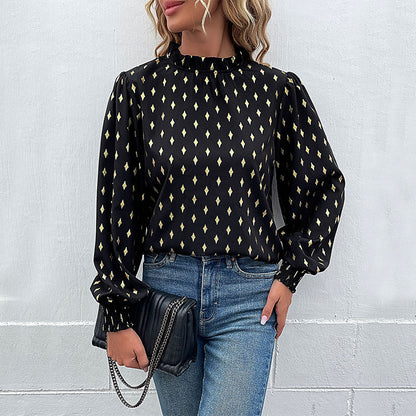 Elegante Damenbluse mit Musterdruck und Stehkragen