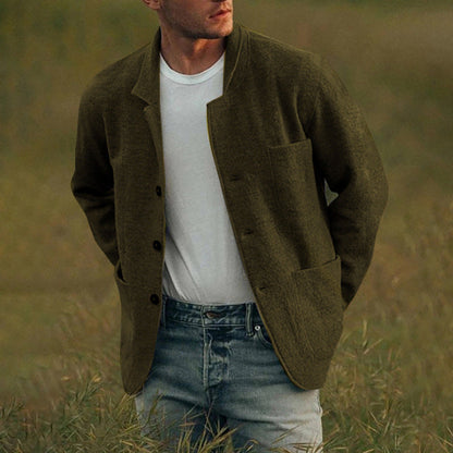 Herren Leinenblazer Lässig Aufgesetzte Taschen Sommer