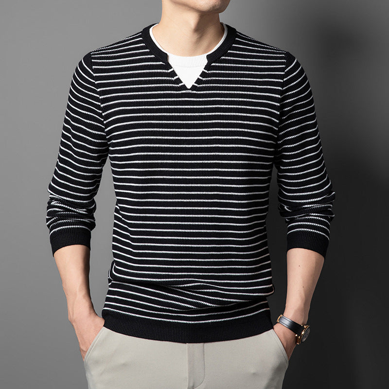 Herren Pullover V-Ausschnitt mit Feinstreifen Modern