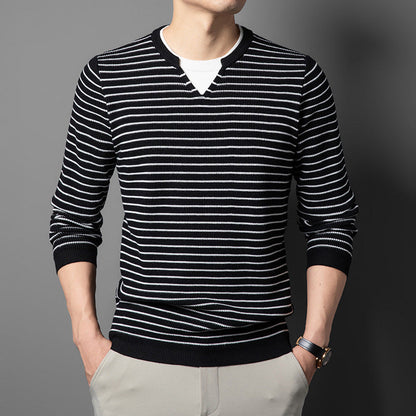 Herren Pullover V-Ausschnitt mit Feinstreifen Modern
