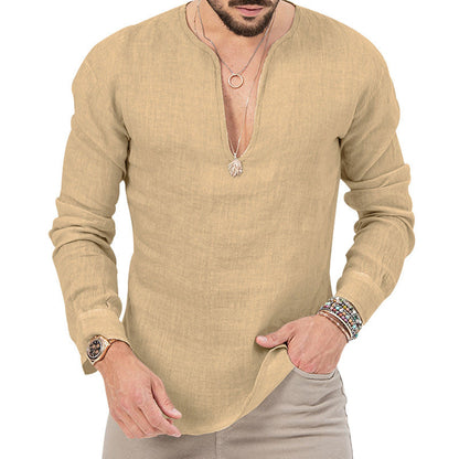 Herren Leinenhemd V-Ausschnitt Sommer FreizeitstyleType