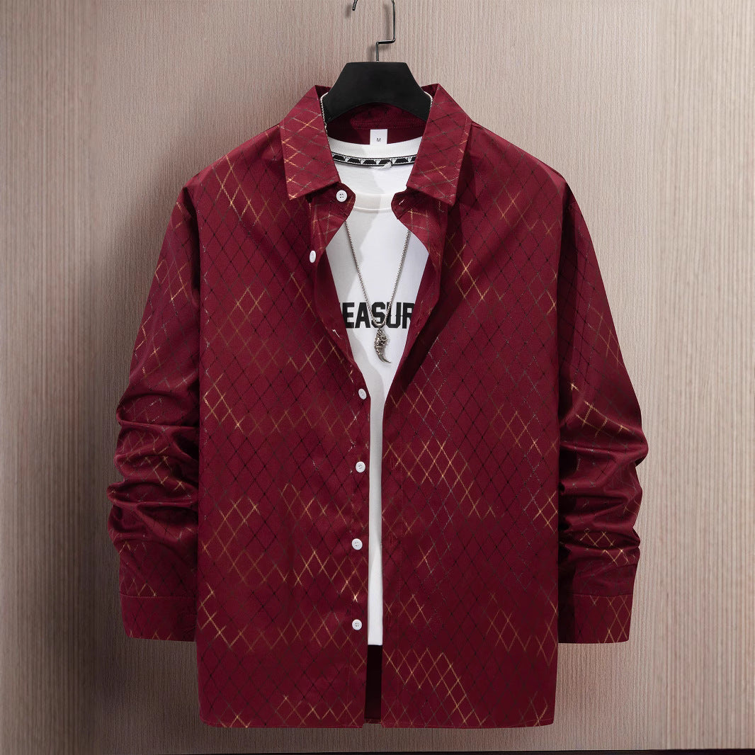 Herren Hemd Langarm Rautenmuster Modern Elegantes Design