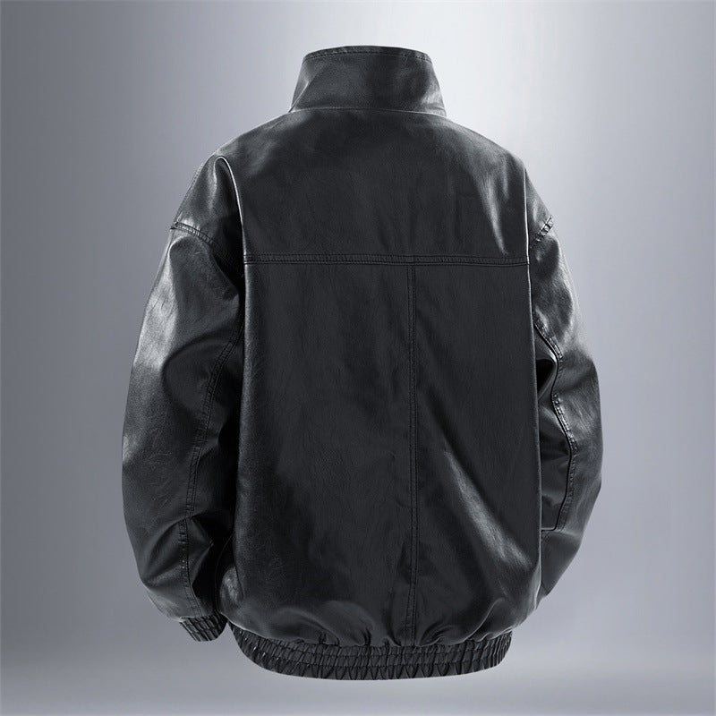 Herren Lederjacke Elegante Ledermantel Modern Schwarz