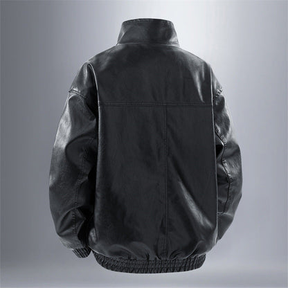 Herren Lederjacke Elegante Ledermantel Modern Schwarz
