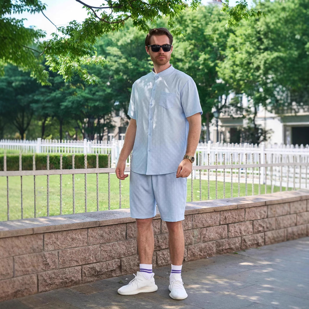 Herren Kurzarmhemd Set mit Shorts und Stehkragen Modern