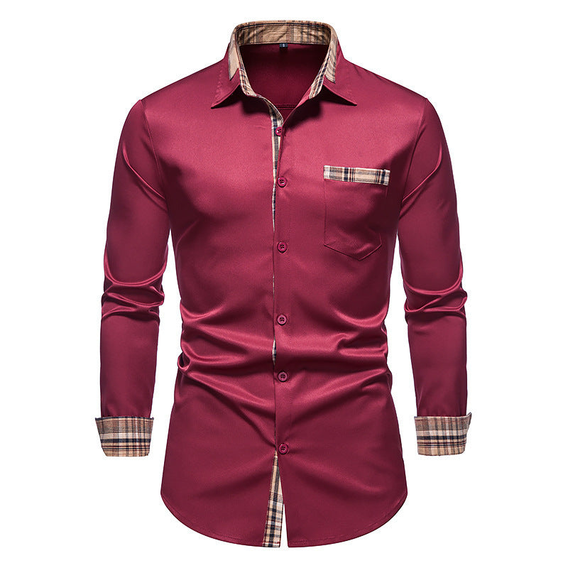 Herren Langarmhemd Kariert Elegant Satin Finish