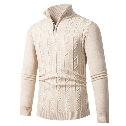 Herren Strickpullover mit Reißverschluss und Zopfmuster Modern
