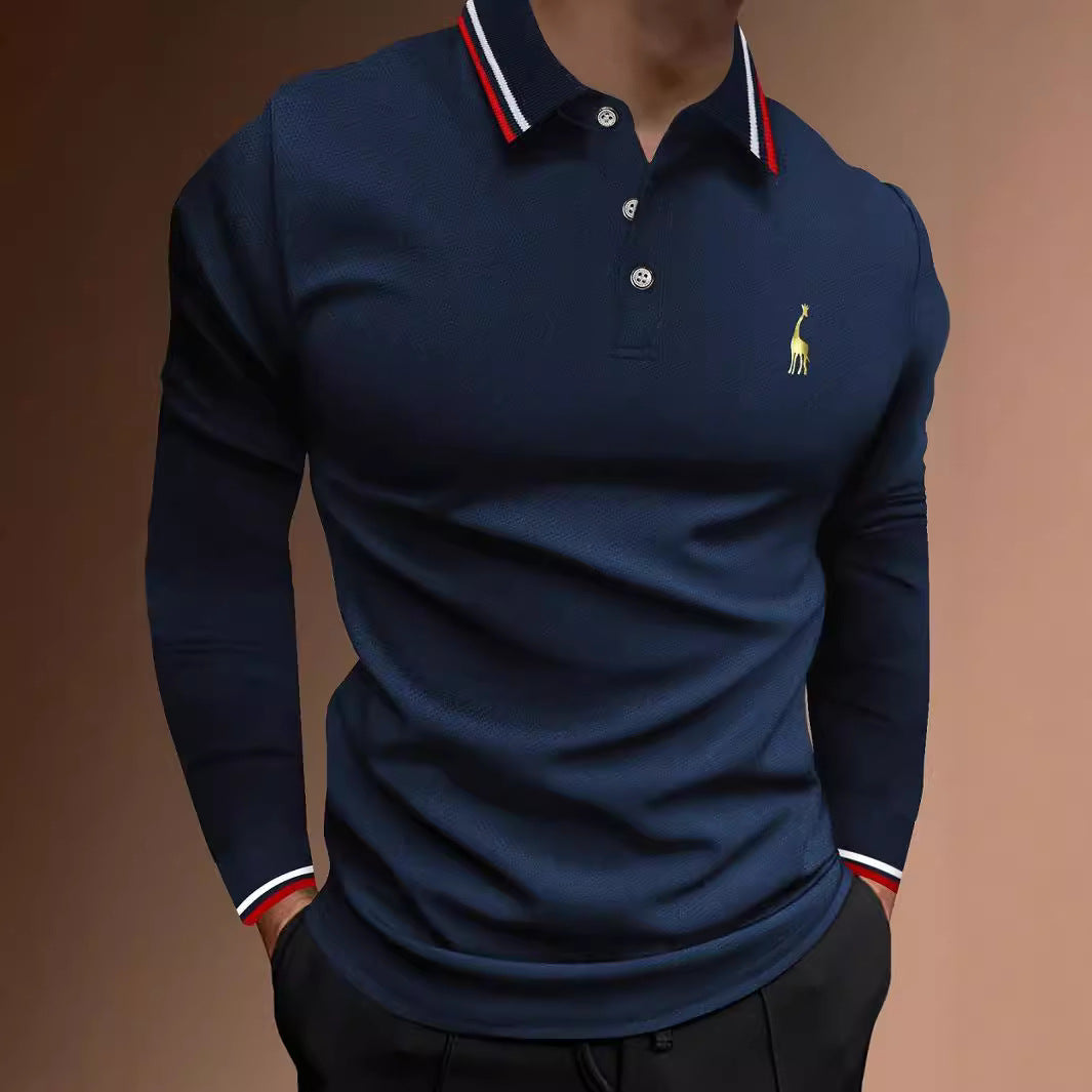 Herren Poloshirt Langarm Sportlich Kontrastbündchen Modern - BerlinGlamour