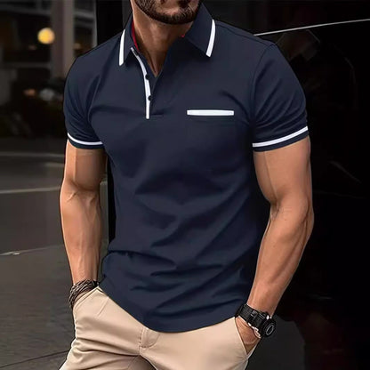 Herren Poloshirt Modern Kontrastdetails Brusttasche