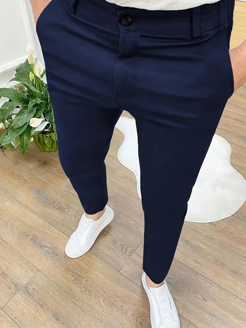 Herren SlimFit Hose Elastisch Mit Taschen Schwarz