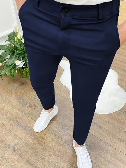 Herren SlimFit Hose Elastisch Mit Taschen Schwarz