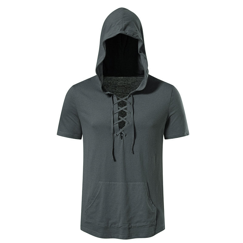 Herren Kapuzen-T-Shirt Schnürdesign Modern Streetwear