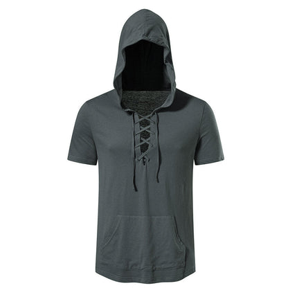 Herren Kapuzen-T-Shirt Schnürdesign Modern Streetwear