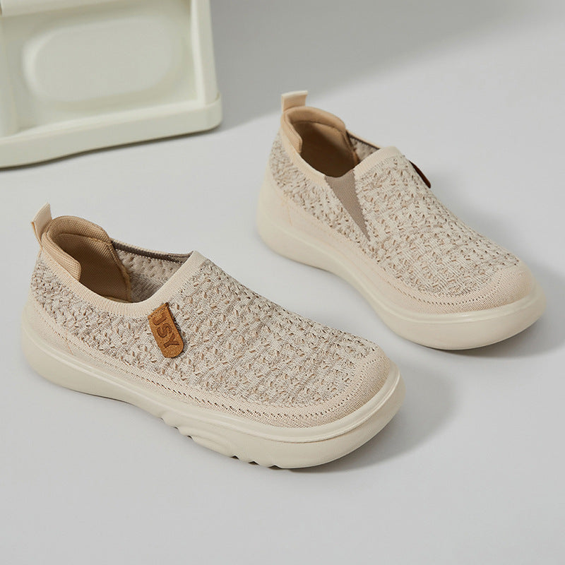Damen Sneaker Slip-On Elastisch Bequem Weißen
