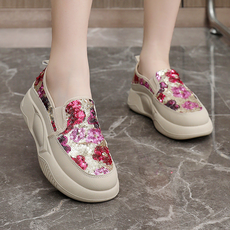 Damen Sneaker Slip-On Glitzernde Blumen bequem