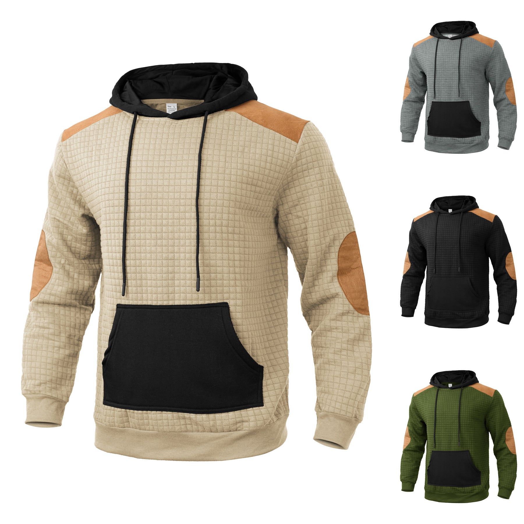 Herren Kapuzenpullover Modern mit Lederakzenten Schwarz - BerlinGlamour
