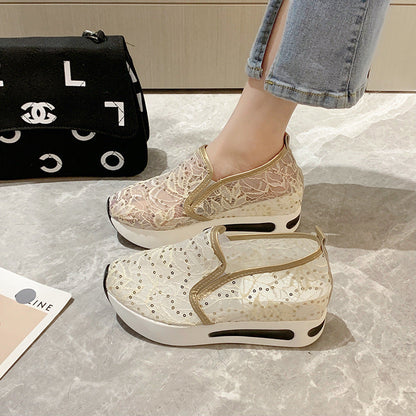 Damen Sneaker Bequem Wedge Lattice Design Schuhe