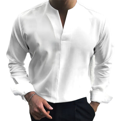 Herren Langarmhemd Modern V-Ausschnitt Streifenmuster