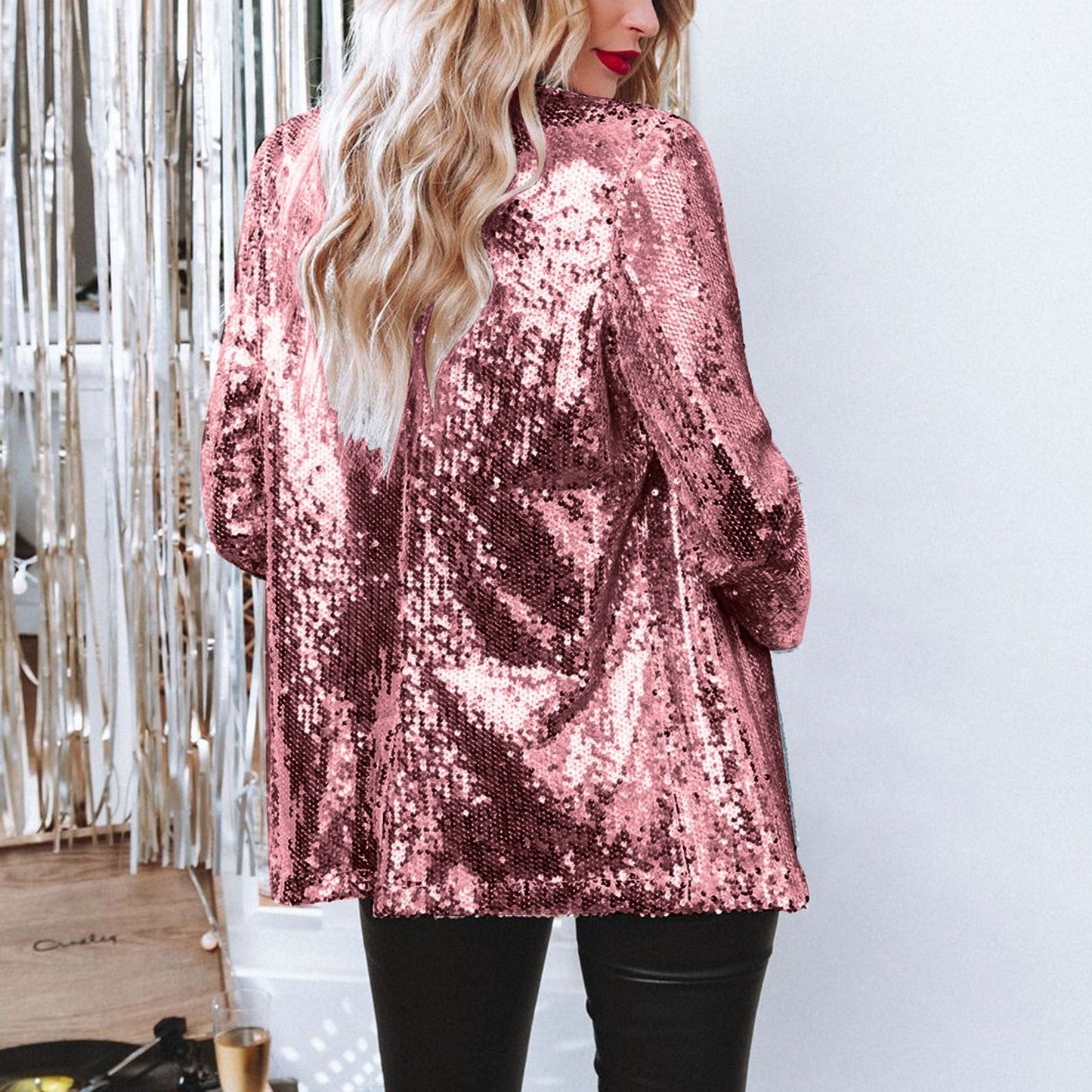 Damen Blazer Pailletten Glitzernd Elegant