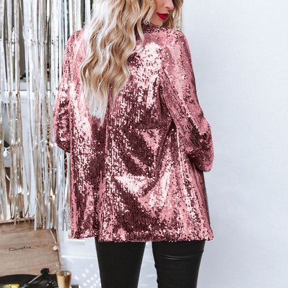 Damen Blazer Pailletten Glitzernd Elegant