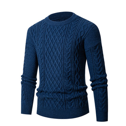 Herren Pullover Grobstrick Zopfmuster Modern Schwarz